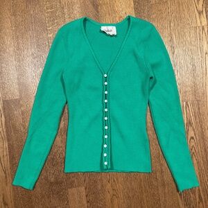 ba&sh Wila Green Teal Ribbed Viscose Blend Cardigan Sweater Womens Medium